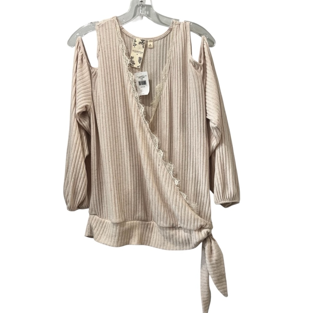 Blu Pepper Womens Medium Shirt Ribbed Knit Cold Shoulder Long Sleeve Top NEW